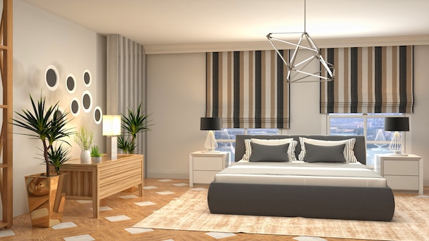 3D rendering illustration of a bedroom interior