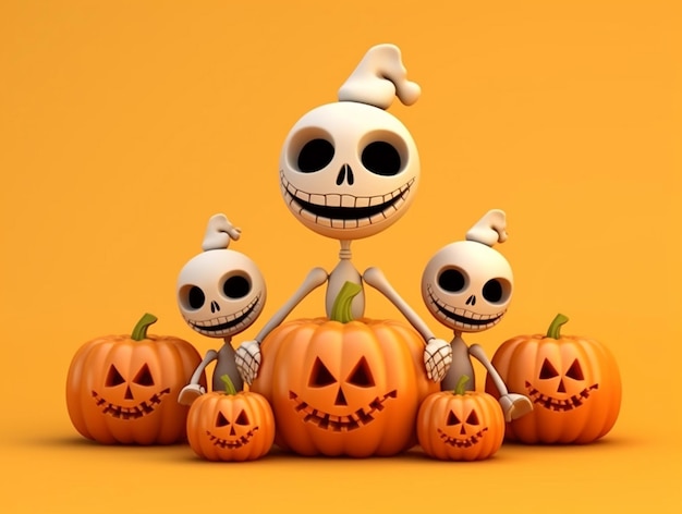 A 3d rendering illustration cartoon copy space of a halloween theme