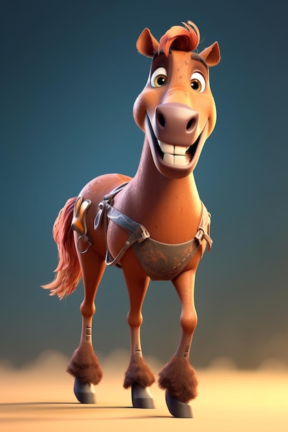 Photo 3d rendering illustration cartoon of horse