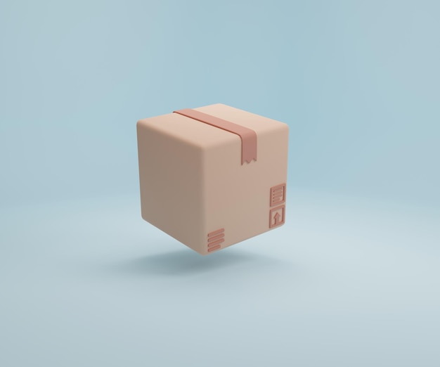 Фото 3d рендеринг иллюстрации мультфильм минимальная картонная коробка или пакет доставки. коричневые коробки с тенью