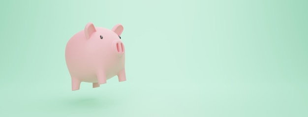 3d rendering illustration Cartoon minimal Pink piggy bank floating money savings concept, Business c