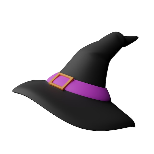 Foto illustrazione del rendering 3d cappello da strega spaventoso in stile cartone animato, ornamento decorativo design di halloween