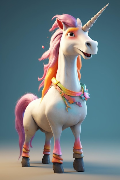 Foto illustrazione di rendering 3d cartone animato di unicorno