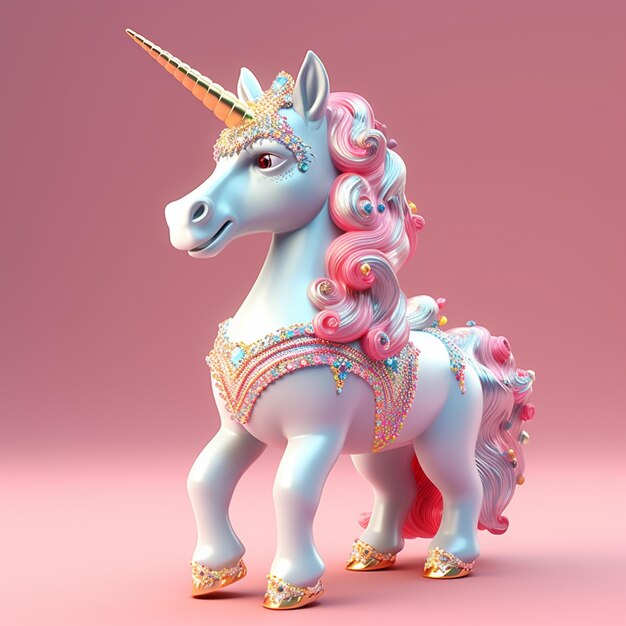 Foto illustrazione di rendering 3d cartone animato di unicorno