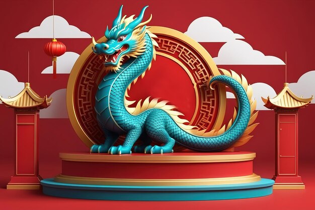 3d rendering illustration chinese new year podium year of the dragon banner template ai generated