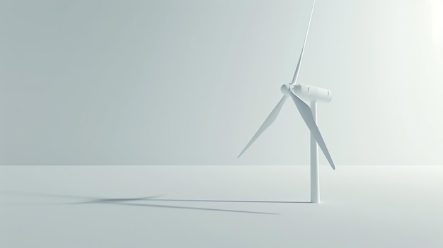 Photo 3d rendering illustration of a clean and simple white wind turbine on a white background with a long shadow