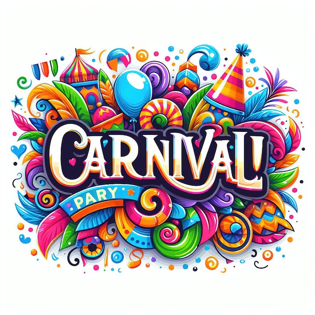 Photo 3d rendering illustration colorful lettering for carnival with party elements decorated ai generated