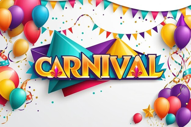 Foto illustrazione di rendering 3d lettere colorate per il carnevale con elementi di festa decorati ai generati