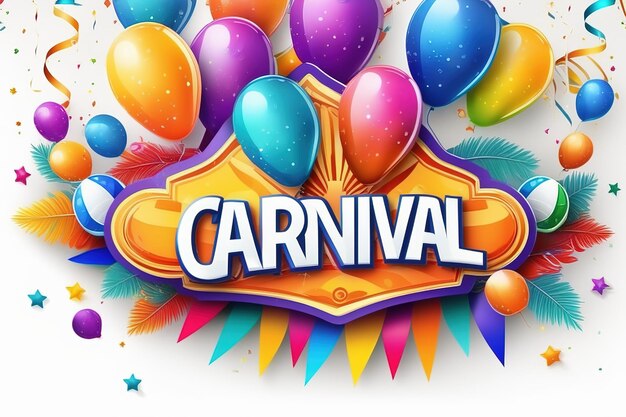 Foto illustrazione di rendering 3d lettere colorate per il carnevale con elementi di festa decorati ai generati