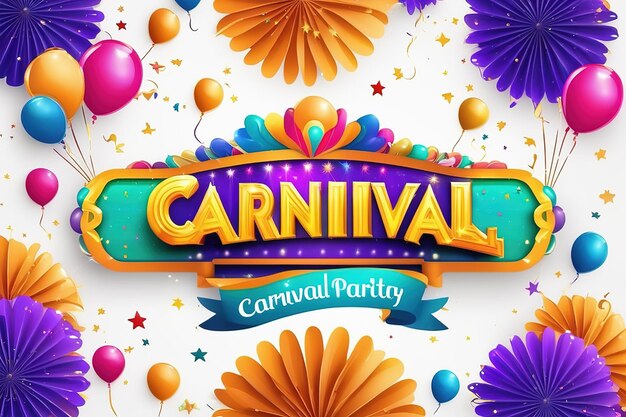 3d rendering illustration Colorful lettering for Carnival with party elements decorated ai generated