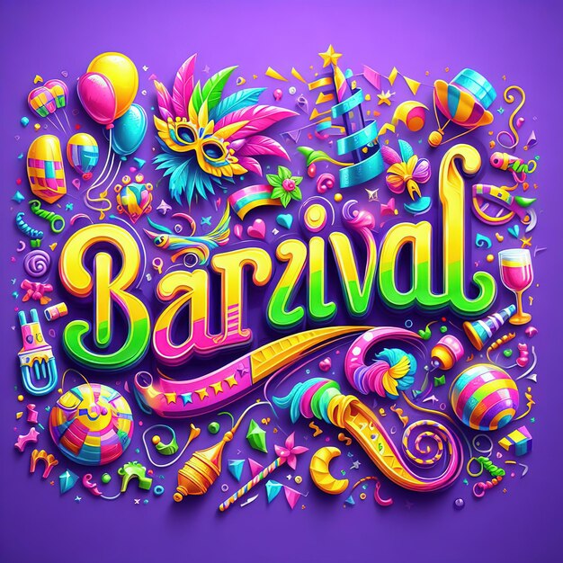 Photo 3d rendering illustration colorful lettering for carnival with party elements decorated on white background header or banner design space for text or messageai generated