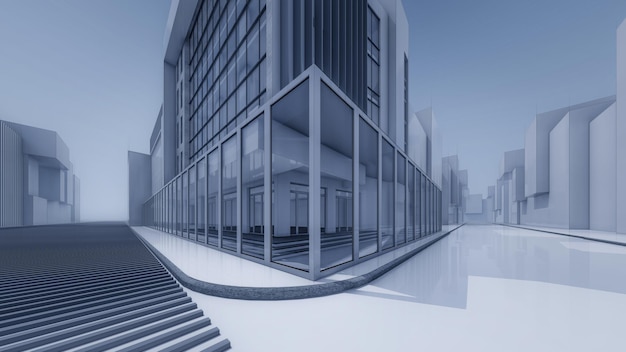 3D rendering illustration of commercial building