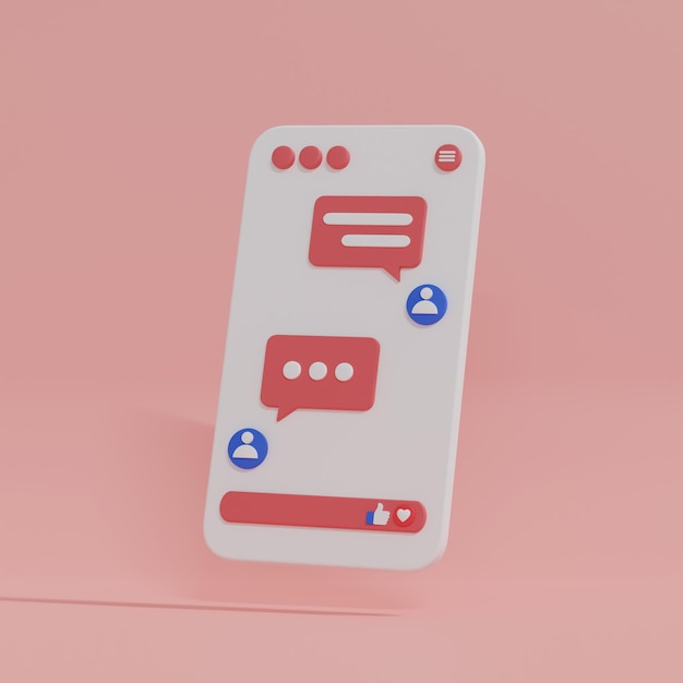 3d rendering illustration concept mobile chat application on smartphone with text boxes on screen