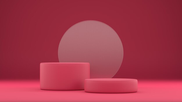 3d rendering illustration of empty space podium display for product mockup viva magenta background