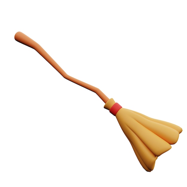3d rendering illustration flying magic broom witch variatons, halloween decorative ornament theme
