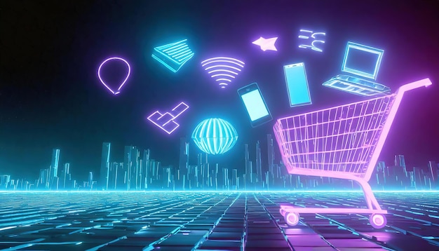 3d rendering illustration futuristic shopping cart ai generated