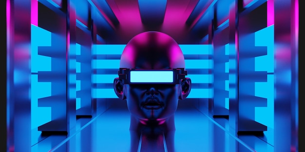 게임 배경의 3d 렌더링 그림 게이머 벽지의 추상 사이버 펑크 스타일 공상 과학 메타버스의 네온 광선 빛