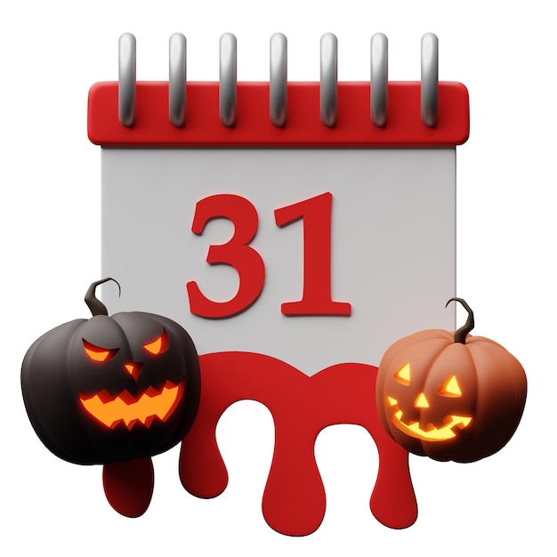 3d rendering illustration halloween 31 date bloody october calendar with jack o' lantern ornament