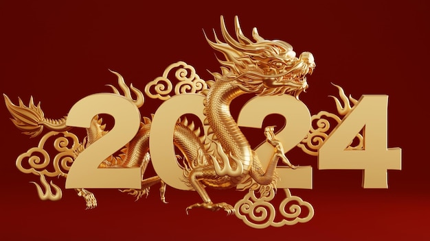 행복 한 중국 새 해 2024 용 12 궁도 기호에 대 한 3d 렌더링 그림