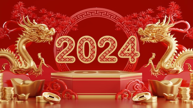 3d rendering illustration for happy chinese new year 2024 the dragon zodiac sign