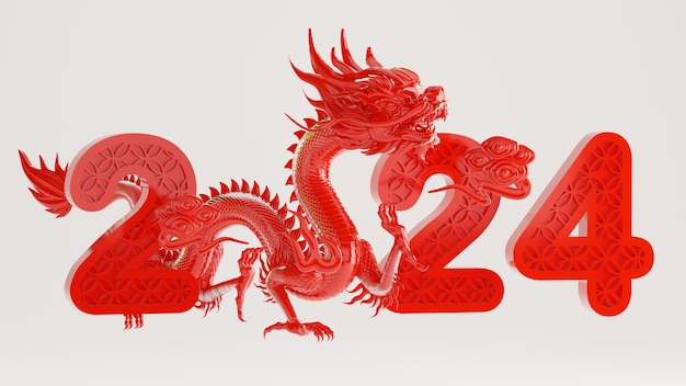 3d rendering illustration for happy chinese new year 2024 the dragon zodiac sign