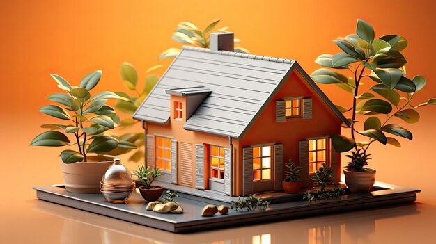 3d rendering illustration of home with yellow background
