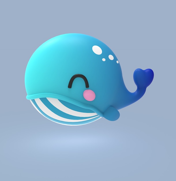 3d rendering illustration of kawaii whale, narwal in the sea. cute cartoon character whale and vaquita