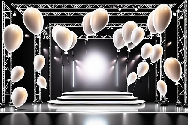 3d rendering illustration modern Empty concert stage with balloons light Design AI generated