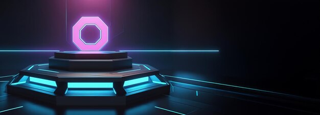 3d rendering illustration modern futuristic podium stage platform with neon lighting ai generated