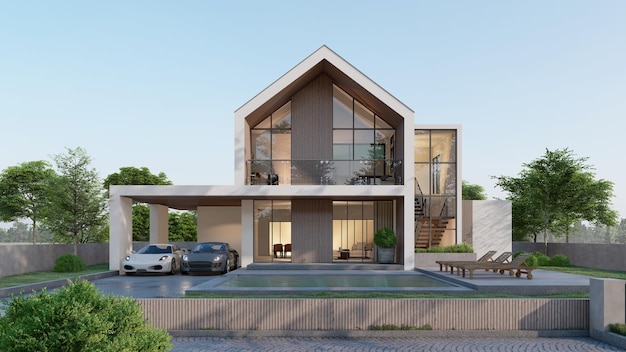 3D rendering illustration of modern house