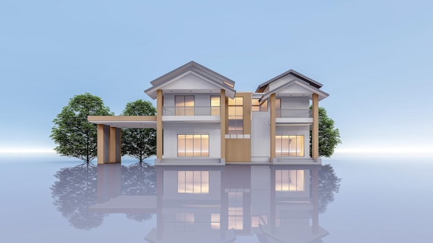 3D Rendering Illustration Of Modern House