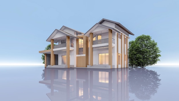 3D rendering illustration of modern house