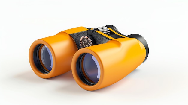 3D-илюстрация пары оранжевых биноклей, изолированных на белом фоне
