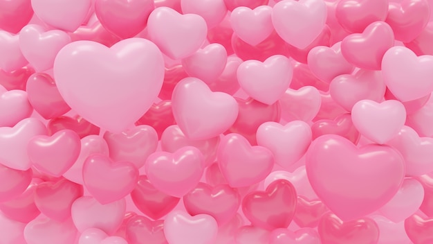 Photo 3d rendering illustration of pink heart shapes abstracton on pink background for love, wedding and valentine's day.