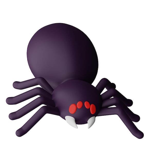 3d Rendering Illustration scary purple spider with white fang and red eyes, halloween decorative