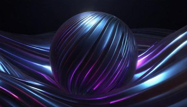 3Dレンダリングイラスト球ツイストフォーム流体抽象的なメタリックホログラフィックカラーAI生成