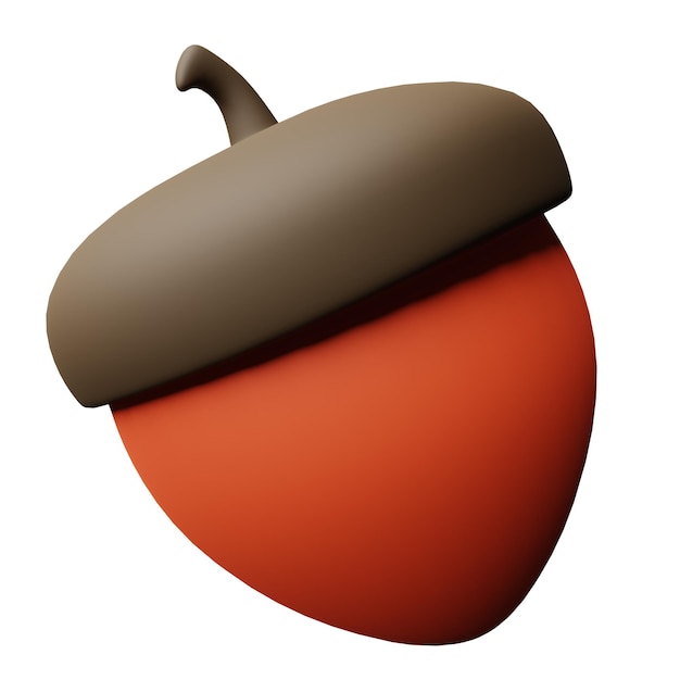 Foto illustrazione del rendering 3d ghianda marrone rossa inclinata, simbolo dell'icona della natura autunnale per il design del tema autunnale