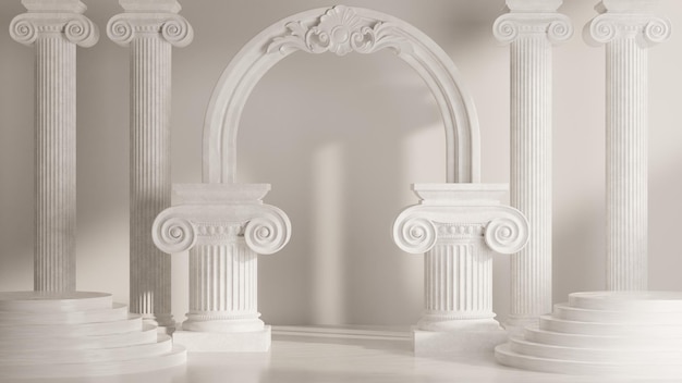 사진 브랜딩 프리젠테이션 3d 렌더링 그림을 위한 배경이 있는 제품 배경의 고전적인 고급 로마 기둥이 있는 3d 렌더링 그림