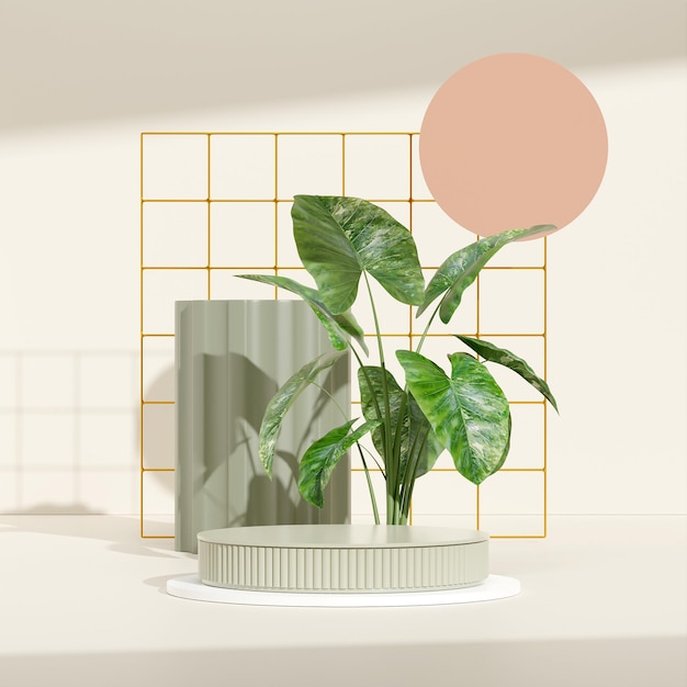 製品モックアップ自然背景の空きスペース表彰台ディスプレイの3Dレンダリング画像イラスト
