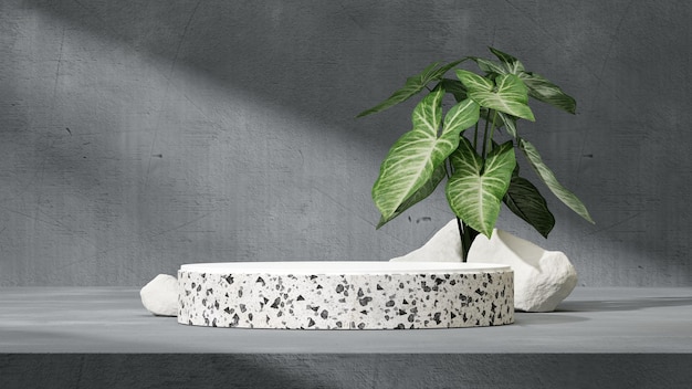 3D rendering image illustration of empty space podium display for product mockup natural background