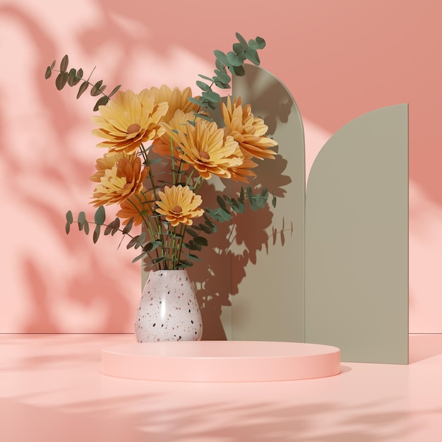 製品モックアップ自然背景の空きスペース表彰台ディスプレイの3Dレンダリング画像イラスト