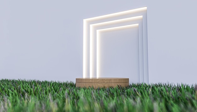 A 3d rendering image of product display on green grass