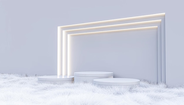 A 3d rendering image of product display on white fur