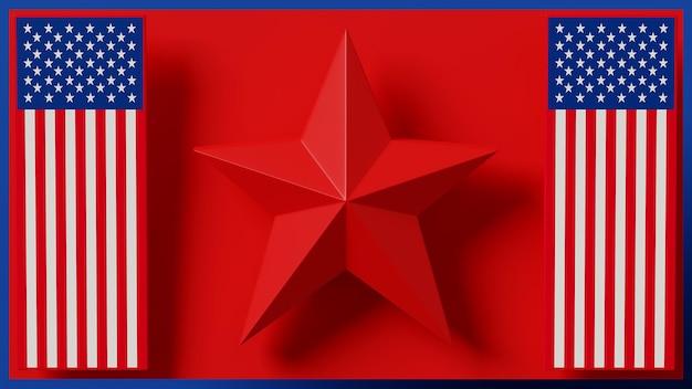 真ん中の赤い背景のモックアップ表彰台ディスプレイの3Dレンダリング画像赤い星