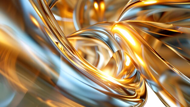 3D rendering image of twisted gold and silver tubes with a shiny reflective surface Abstract background with smooth lines