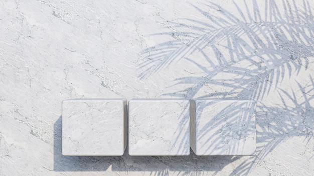 흰색 대리석 벽에 흰색 대리석 제품 디스플레이의 3d 렌더링 이미지