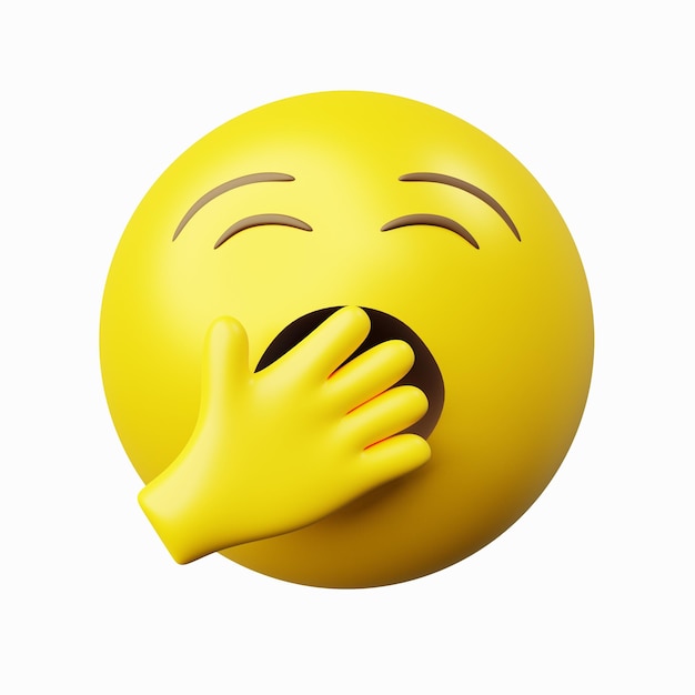 3d rendering image yawning or tired emoticon isolated with white background