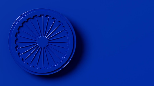 3d rendering, india background, ashoka chakra symbol of India in the left side on blue backgeound