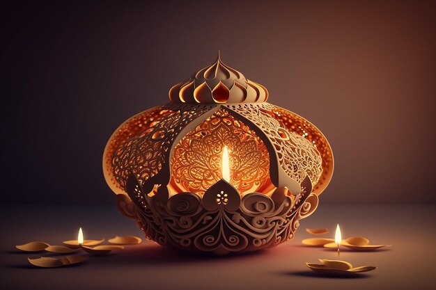 Photo 3d rendering indian lamp for diwali celebration on soft background