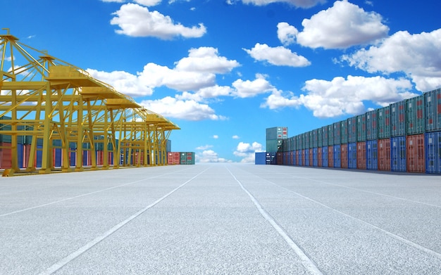 3d rendering Industrial port and container